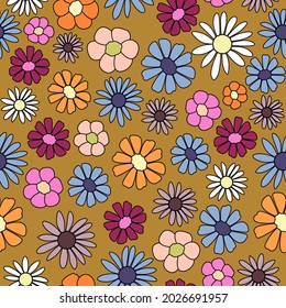 vector seamless pattern of retro flower in vintage style for fabric, textile, stationary, fashion, shirt, skirt, apparel, clothing, wallpaper, dress, home decor.