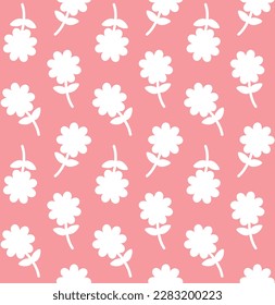 Vector seamless pattern of retro groovy flower silhouette isolated on pink background