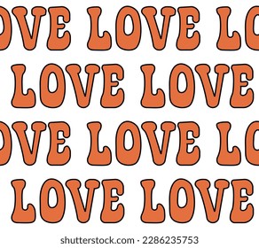 Vector seamless pattern of retro groovy love lettering isolated on white background
