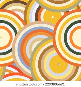 Vector seamless pattern in retro groovy style. Multicolor vinyl record disc print perfect for scrapbooking, textile, wrapping paper and stationery for kids and adults