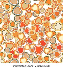 Vector seamless pattern in retro groovy style. Small hearts in bright colors perfect for scrapbooking, textile, wrapping paper and stationery for kids and adults.