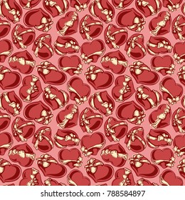 Vector seamless pattern with retro heart with ribbon. 