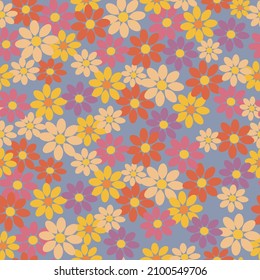 vector seamless pattern in retro hippie style with flowers. pattern in flat style