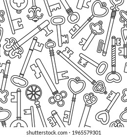 Vector seamless pattern with retro keys. Vintage background.