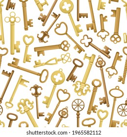 Vector seamless pattern with retro keys. Vintage background.