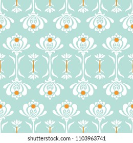 Vector seamless pattern with retro style flowers. Floral lace background