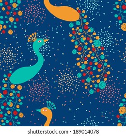 Vector seamless pattern in retro style with peacocks