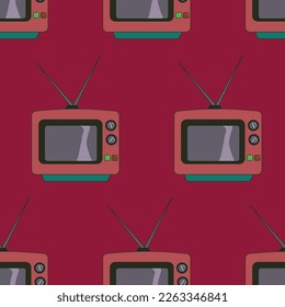 Vector seamless pattern in retro style with vintage TV sets. Background, wallpaper, banner, paper or textile print