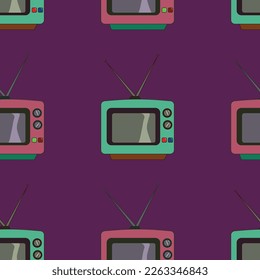 Vector seamless pattern in retro style with vintage TV sets. Background, wallpaper, banner, paper or textile print