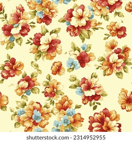 vector seamless pattern retro style textile print flowers background