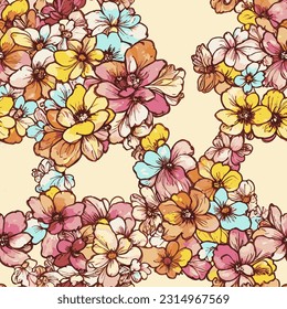 vector seamless pattern retro textile print flower chain background