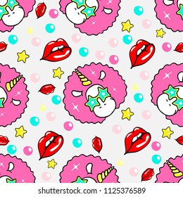 Vector sin fisuras con unicornio retro y labios