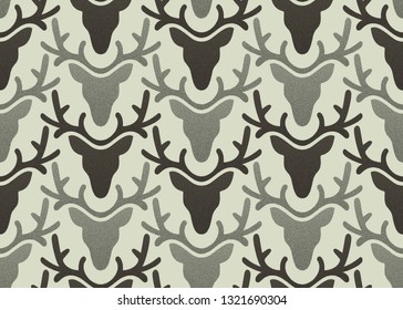 Vector seamless pattern retro walpaper template with deer heads fabric or wrapping paper endless texture