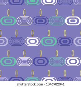 Vector seamless pattern of retro white, light blue, dark blue and mint candles on purple background. Perfect for birthday, celebration, anniversary decor, home decor, fabric, wallpaper, wrap paper.  