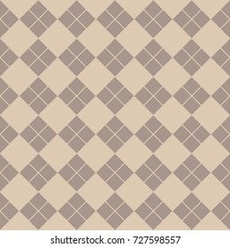 Vector seamless pattern with rhombs and grid on the beaige background.