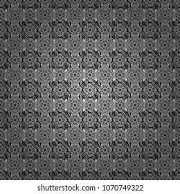 Vector seamless pattern with rhombus and tiles. Vintage decorative repainting art with ethnic motifs in black, white and gray colors. Abstract geometric squares with round symmetry.