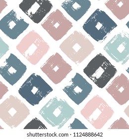 Vector seamless pattern with rhombuses. Abstract background made using of brush smears. hand drawn texture. Trendy hipster print. Modern stylish texture.
