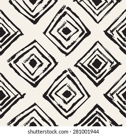 Vector seamless pattern with rhombuses. Abstract background made using of brush smears. Monochrome hand drawn texture