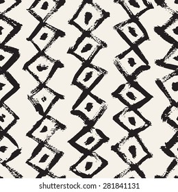 Vector seamless pattern with rhombuses. Abstract background made using of brush smears. Monochrome hand drawn texture.