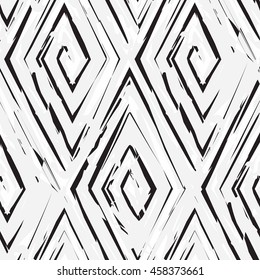Vector seamless pattern with rhombuses. Abstract background made using of brush smears. Monochrome hand drawn texture.