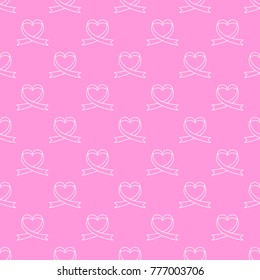 Vector seamless pattern of ribbons in the shape of heart. Symbol of fighting cancer. St. Valentine s Day, love.