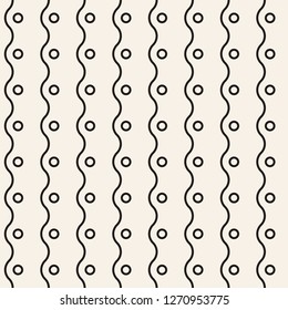 Vector seamless pattern from rings and vertical wavy lines. Simple modern abstract background. Abstract monochrome geometric texture. Stylish design for prints, decoration, fabric, covers, linens