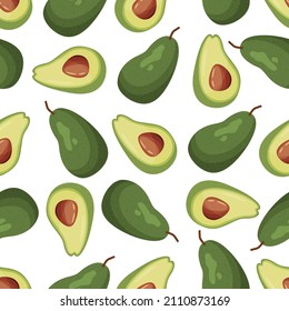 Vector seamless pattern with ripe avocados