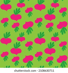 Vector seamless pattern ripe colorful beets on the green background. Perfect for prints and patterns