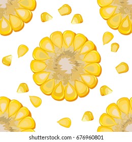 Vector seamless pattern of ripe corn, seed corn. Isolated on white background.For your design in minimal style. Perfect for fabric, textile, wrapping paper and other decoration design.