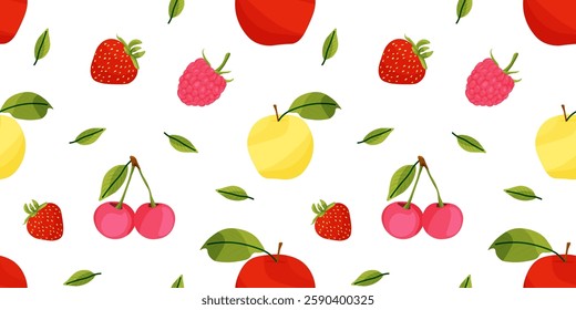 vector seamless pattern with ripe fruits and berries
