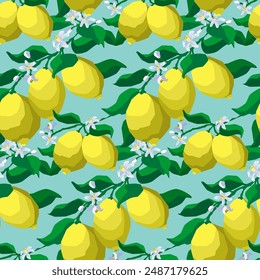 motif  Image vectorielle harmonieux de citrons mûrs et fleurs sur fond gris