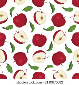 Vector seamless pattern with ripe red apples