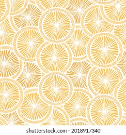 Vector seamless pattern with ripe yellow lemon slices for package, trendy background, paper