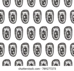 vector seamless pattern with roaring lion heads
