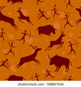 vector seamless pattern with rock paintings