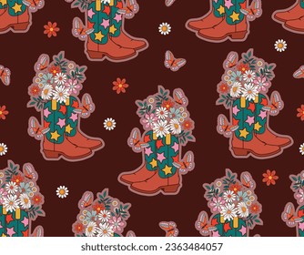 Vector seamless pattern with roller skates. And high Helels , Cowboy Cow girl Shoes Vintage repeating ,Design for fashion , fabric, textile, wallpaper , wrapping and all prints 