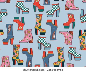 Vector seamless pattern with roller skates. And high Helels , Cowboy Cow girl Shoes Vintage repeating ,Design for fashion , fabric, textile, wallpaper , wrapping and all prints 