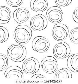 Vector seamless pattern with rolls, sushi. Beautiful food design elements. Linear texture.