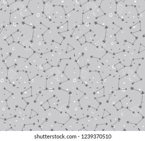 vector seamless pattern, romantic constellations on a grey background, textures 