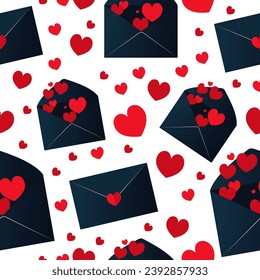 Vector seamless pattern with romantic envelopes and hearts.
