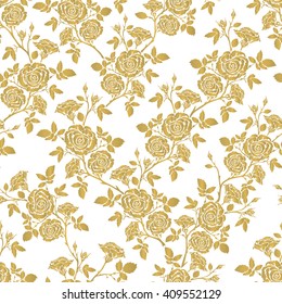 Vector seamless pattern - romantic gold roses. For printing on fabric, scrapbooking, gift wrap.