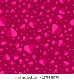 Vector seamless pattern of romantic random flying paper hearts. Card for celebration Valentine`s day, Mother`s day, for wedding invitation and etc.