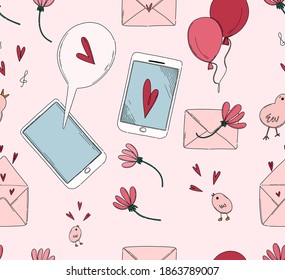 Vector seamless pattern. Romantic pattern show love through distance