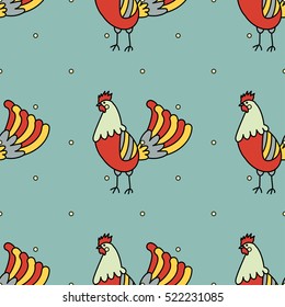 Vector seamless pattern with rooster for Chinese New Year 2017. 