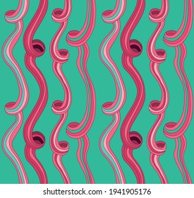 vector seamless pattern of rose endless  tapes with green elements and bold lines on green background, contrast colours