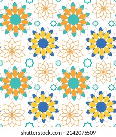 Vector seamless pattern with rose flowers yellow and o outline on the white background. Hand-drawn floral repeat ornament of blossoms in sketch style. Usable for wrapping paper, covers, textile, etc.
