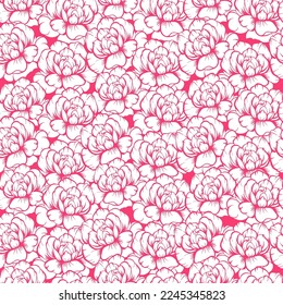 Vector Seamless Pattern with Rose Flowers background. Hand drawn floral repeat ornament of blossoms in sketch style. Usable for wrapping paper, covers, textile, etc.