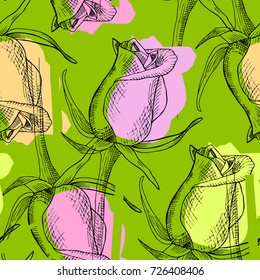 Vector seamless pattern with  roses. 3