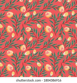 Vector seamless pattern with roses and abstract flowers in vintage style for fabric