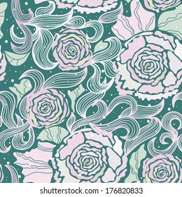 Vector seamless pattern with roses in delicate colors